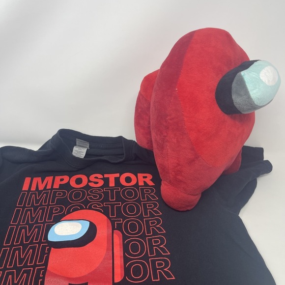 Gift Lot Among Us Red Imposter black T Shirt Jrs XL 14/16 Lrg Red Imposter Plush - Picture 3 of 12